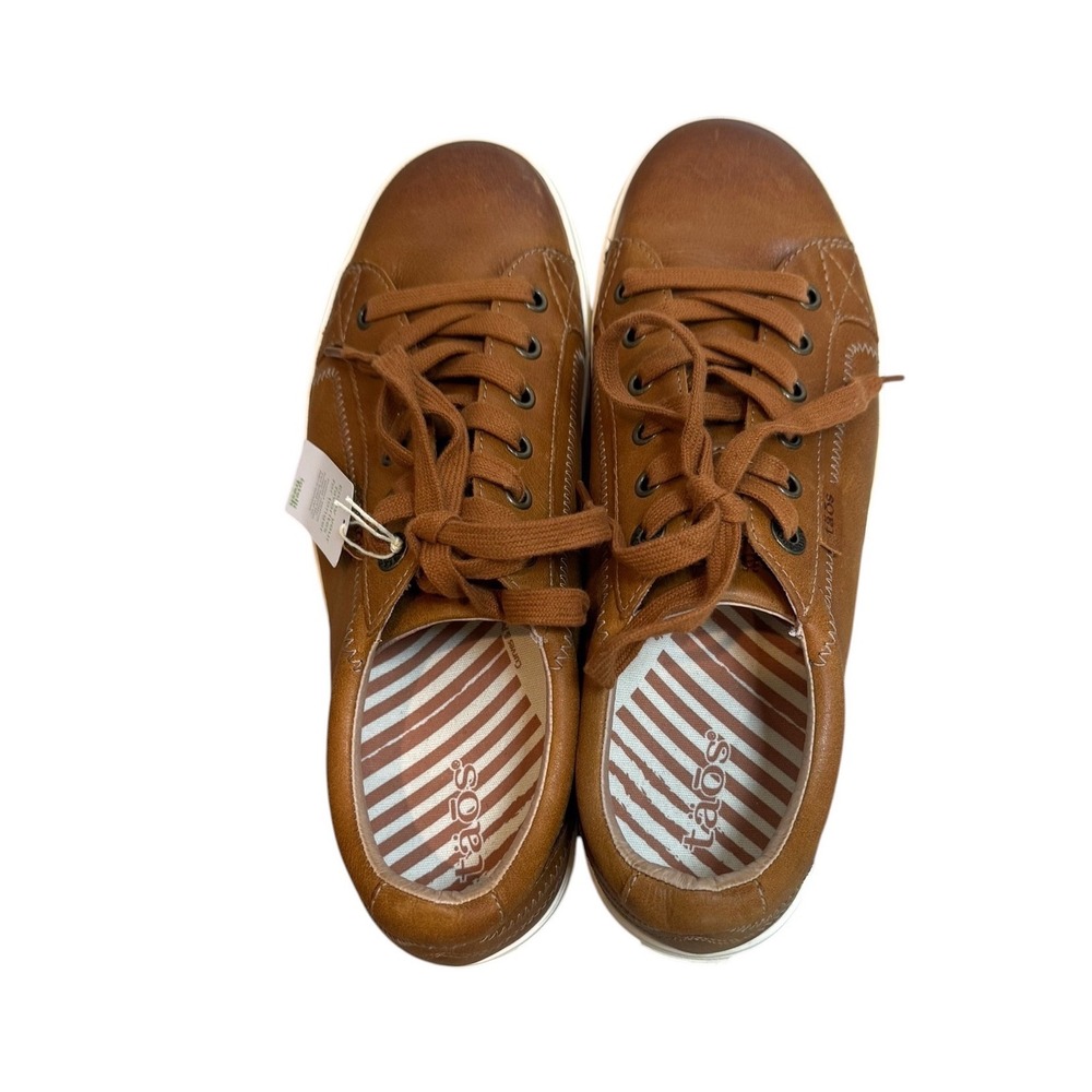 Taos Plim Soul Lux Cognac Brown Leather Low Top Sneakers Women Size 9 - Picture 5 of 9